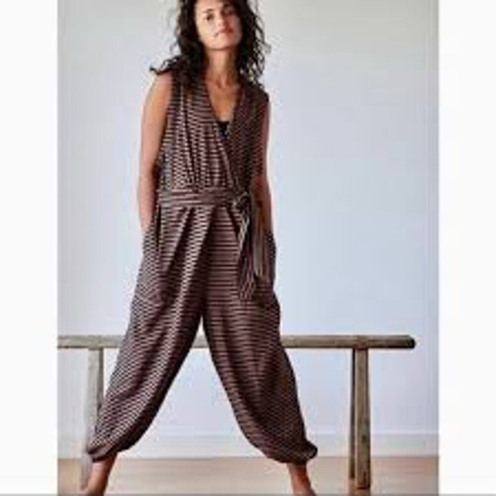 Free People Brown Striped Jumpsuit